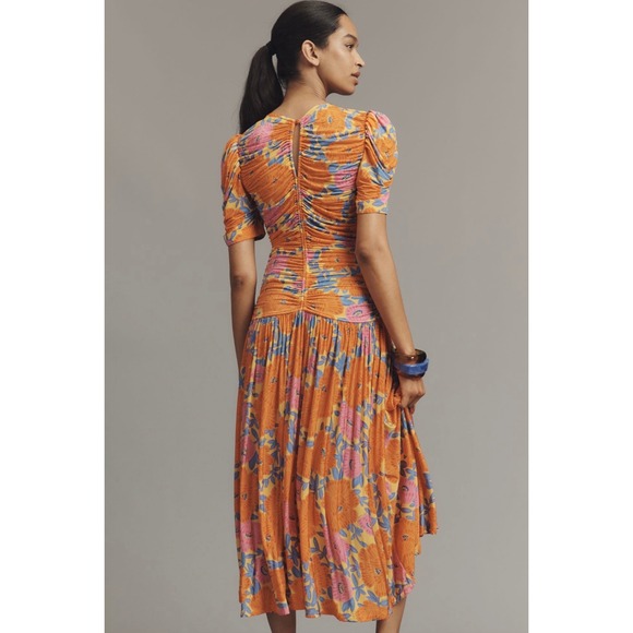 NWT Farm Rio Anthropologie Peony Floral Ruched Midi Dress Sz XS Colorful Stretch - Picture 7 of 13